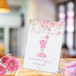 Rosa Blumenblätter und Prosecco-Brautparty Sockelschild