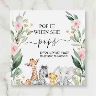 Rosa Blumenblättersafari Pop It Baby Dusche Geschenkanhänger