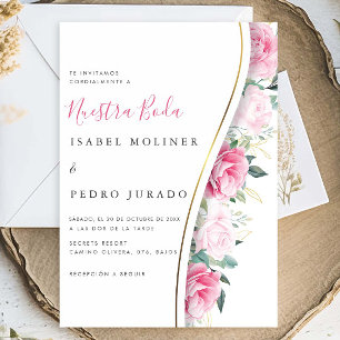 Rosa Blumenblätterung Nuestra Boda Wedding Einladung