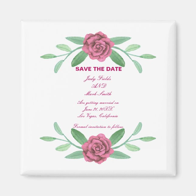 Rosa Blumenblätterung Save the Date Magnet (Vorne)