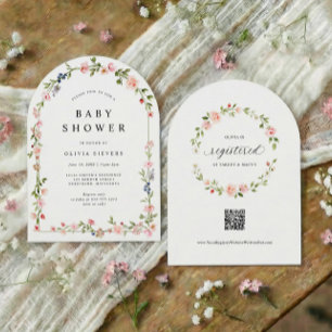 Rosa Blumenbogen-Babymädchen-Party Einladung