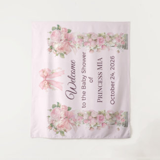 Rosa Blumenbogen Prinzessin Baby Shower Hintergrun Wandteppich