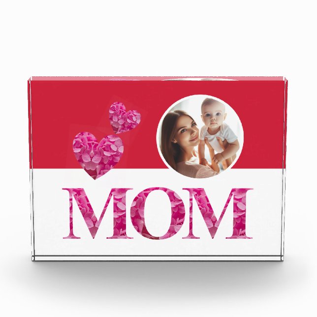 Rosa Blumenbrille "MAMA" Buchstaben Herz Rot Weiß Fotoblock (Vorderseite)