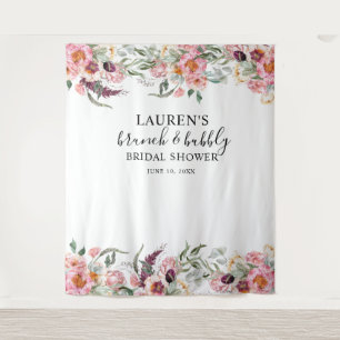 Rosa Blumenbrunch & Bubbly Bridal Foto Hintergrund Wandteppich