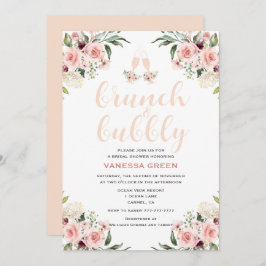 Rosa Blumenbrunch und Bubbly-Brautparty Einladung