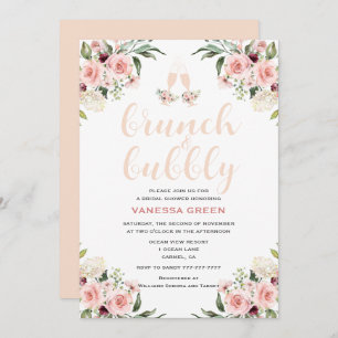 Rosa Blumenbrunch und Bubbly-Brautparty Einladung