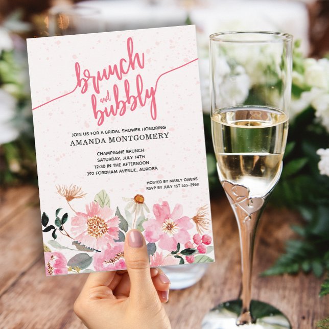 Rosa Blumenbrunch und Bubbly-Brautparty Einladung (Von Creator hochgeladen)