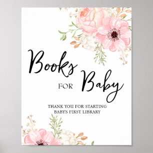 Rosa Blumenbücher für Babysignatur Poster