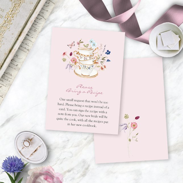Rosa Blumenbuchkarte Begleitkarte (Pink Floral Tea Party Books for Baby Enclosure Card by Painted Paperie
)