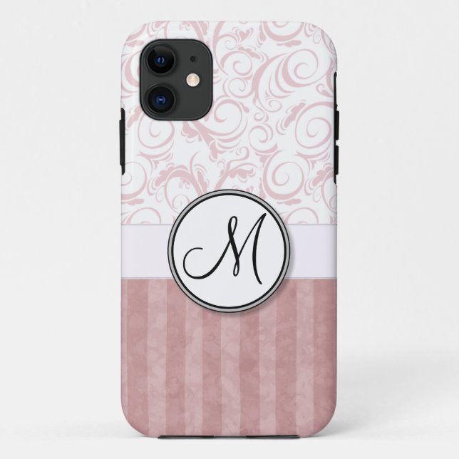 Rosa BlumenBündel u. Streifen mit Monogramm Case-Mate iPhone Hülle (Rückseite)