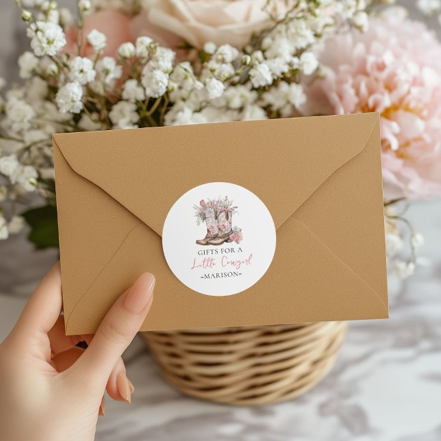 Rosa Blumencowgirl Stiefel und Green Bay Dusche Runder Aufkleber (Von Creator hochgeladen)