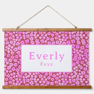 Rosa Blumendekor für Babymädchen Kinderzimmer Wandteppich Mit Holzrahmen