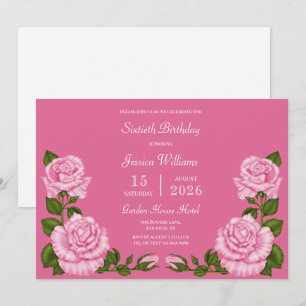 Rosa Blumendekoration 60. Geburtstag Einladung