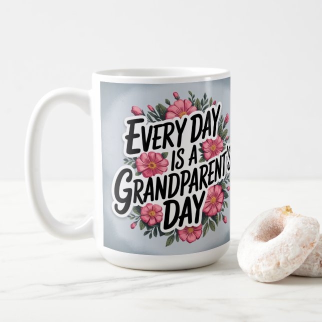 Rosa Blumendesign am Tag der Großeltern Kaffeetasse (Mit Donut)