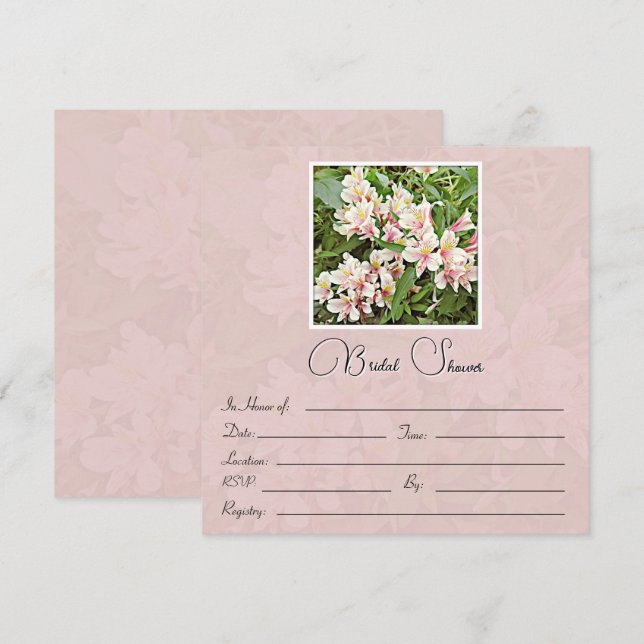 Rosa Blumendusche Einladung (Vorne/Hinten)