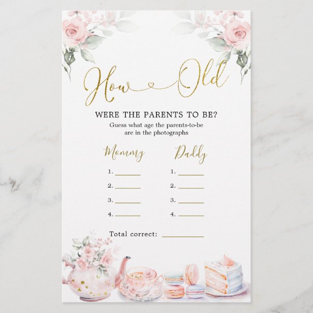 Rosa Blumendusche Tee Party Wie alt Eltern (Vorderseite)