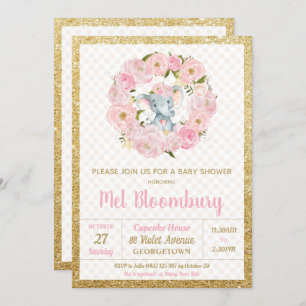 Rosa Blumenelefant-Babyparty-Einladungs-Mädchen Einladung