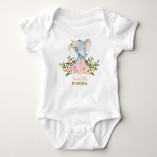 Rosa Blumenelefant-Bodysuit-1. Geburtstags-Party Baby Strampler