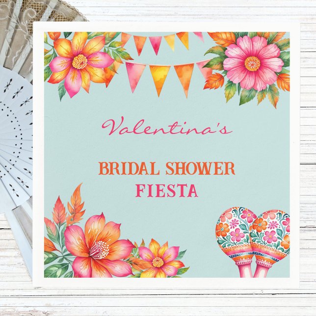 Rosa Blumenfarben Blau Fiesta Brautparty Serviette (Von Creator hochgeladen)