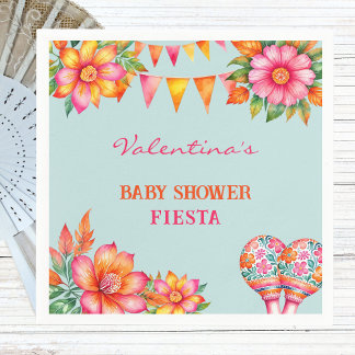 Rosa Blumenfarben Blauer Fiesta Babydusche Serviette
