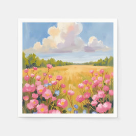 Rosa Blumenfeld Landschaftsmalerei Serviette