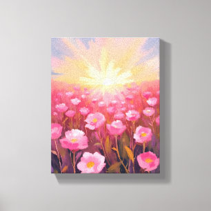 Rosa Blumenfeld Wasserfarbe Floral Leinwanddruck