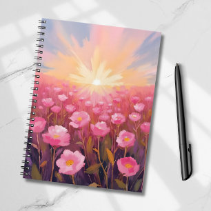 Rosa Blumenfeld Wasserfarben Floral Notizblock