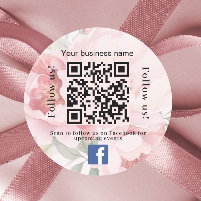 Rosa Blumenfirma qr Code Facebook Runder Aufkleber (Von Creator hochgeladen)