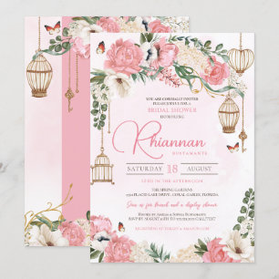 Rosa Blumengarten Elegantes Brautparty Einladung