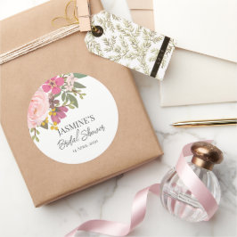 Rosa Blumengarten Frühling Brautparty Runder Aufkleber