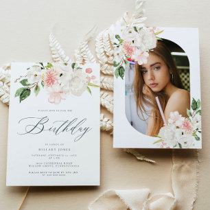 Rosa Blumengarten Geburtstagsfeier Party Einladung