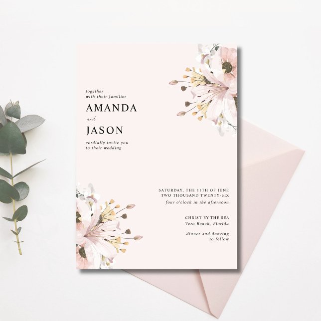 Rosa Blumengarten Hochzeit Einladung (Elegant Pink Floral Garden Wedding Invitation)