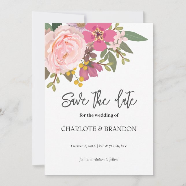 Rosa Blumengarten Hochzeit Save the Date Einladung (Vorderseite)