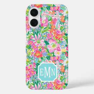 Rosa Blumengarten Monogramm iPhone 16 Hülle