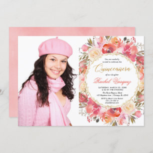 Rosa Blumengarten Quinceanera Foto Einladung