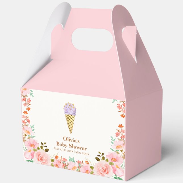 Rosa Blumengarten Scoop Ice Cream Baby Dusche Geschenkschachtel (Rückseite)
