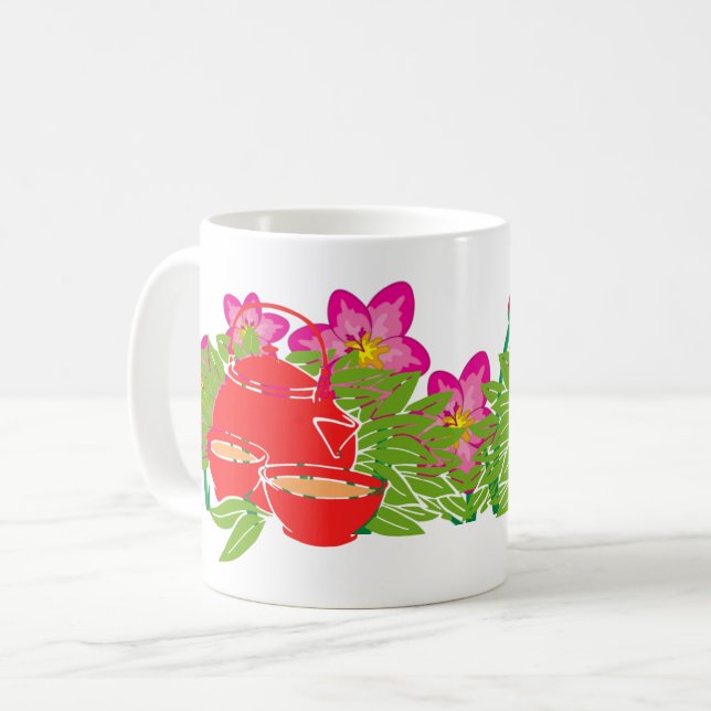 Rosa Blumengarten Teapot - Charme der Blumen Kaffeetasse (Vorderseite Links)