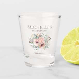 Rosa Blumengeschoss Grüne Blätter Glitzer Geburtst Schnapsglas