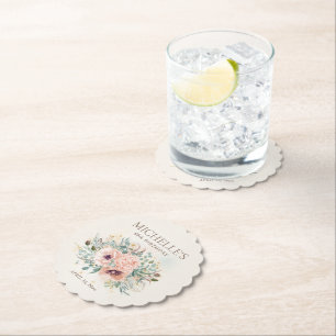 Rosa Blumengeschoss Grüne Blätter Glitzer Geburtst Untersetzer