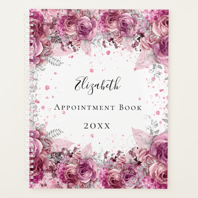 Rosa Blumengestelle mit weißem, elegantem Ambiente Planer (Vorderseite)