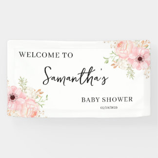 Rosa Blumengirl-Baby-Shower-Willkommensschild-Bann Banner