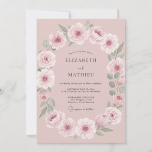 Rosa Blumengirlande Hochzeit Einladung