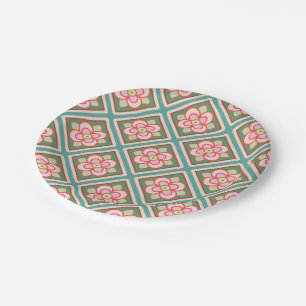 Rosa Blumengitter-Vintages Blumen-Muster Pappteller