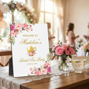 Rosa Blumengoldene Hochzeitsdusche-Teeparty-Willko Fotoplatte
