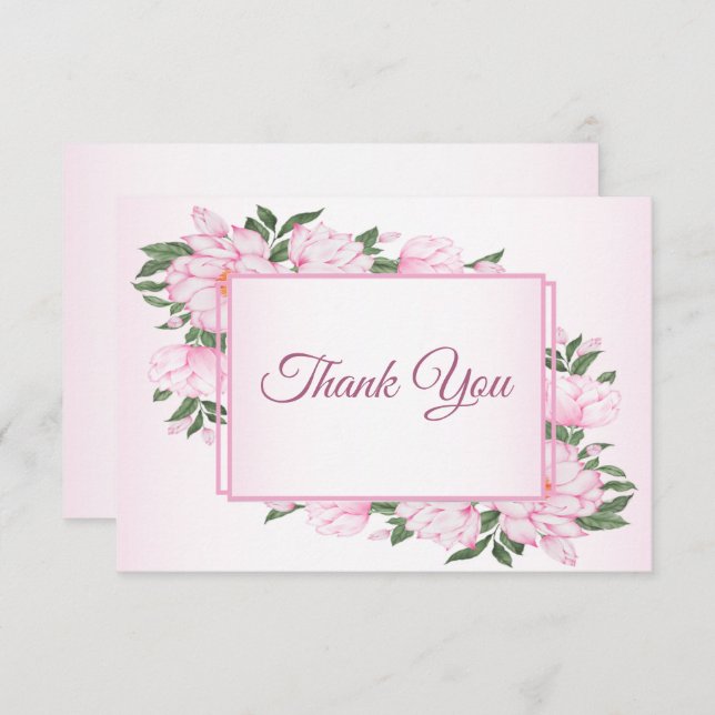 Rosa Blumengrün Blätter Elegantes Hochzeitsfest Pa Dankeskarte (Vorne/Hinten)