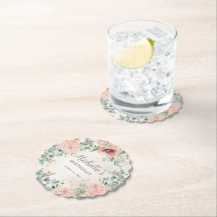 Rosa Blumengrün Blattgold Glitzer Geburtstag Untersetzer