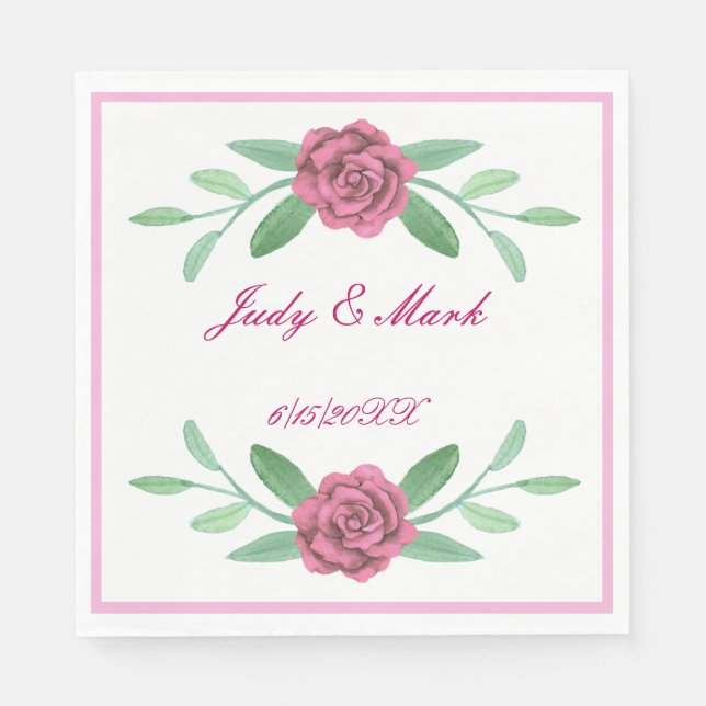 Rosa Blumengrün Foliage Papier Napkins Serviette (Vorderseite)