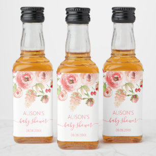 Rosa Blumengrün Girl Babydusche Mini Alkoholflaschenetikett