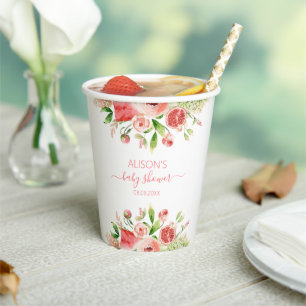 Rosa Blumengrün Girl Babydusche Pappbecher