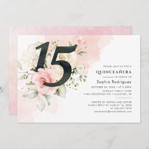 Rosa Blumengrün Quinceanera 15. Geburtstag Einladung